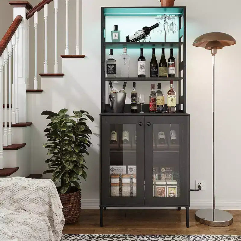 Mobile dispensa con ripiani e ante in vetro, Scaffale da cucina con ripiano, Mobile bar/caffè, Porta microonde per sala da pranzo o corridoio