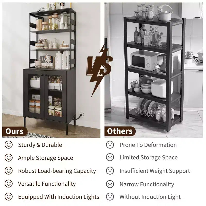 Mobile dispensa con ripiani e ante in vetro, Scaffale da cucina con ripiano, Mobile bar/caffè, Porta microonde per sala da pranzo o corridoio