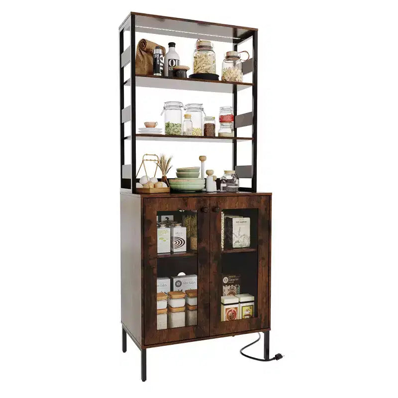 Mobile dispensa con ripiani e ante in vetro, Scaffale da cucina con ripiano, Mobile bar/caffè, Porta microonde per sala da pranzo o corridoio