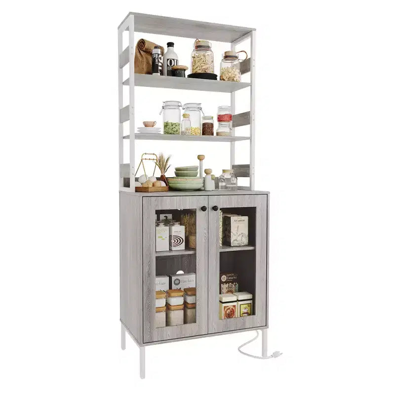 Mobile dispensa con ripiani e ante in vetro, Scaffale da cucina con ripiano, Mobile bar/caffè, Porta microonde per sala da pranzo o corridoio