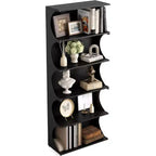 Libreria a 5 ripiani Lantine, libreria aperta alta 180 cm con design unico a bordi curvi, scaffale espositivo moderno per ufficio, soggiorno, camera da letto, nero