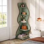 Lantine Mensola ad angolo ondulata, Libreria moderna a 5 ripiani con forma curvilinea, Espositore unico per piante per soggiorno piccolo (Verde)