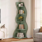 Lantine Mensola ad angolo ondulata, Libreria moderna a 5 ripiani con forma curvilinea, Espositore unico per piante per soggiorno piccolo (Verde)