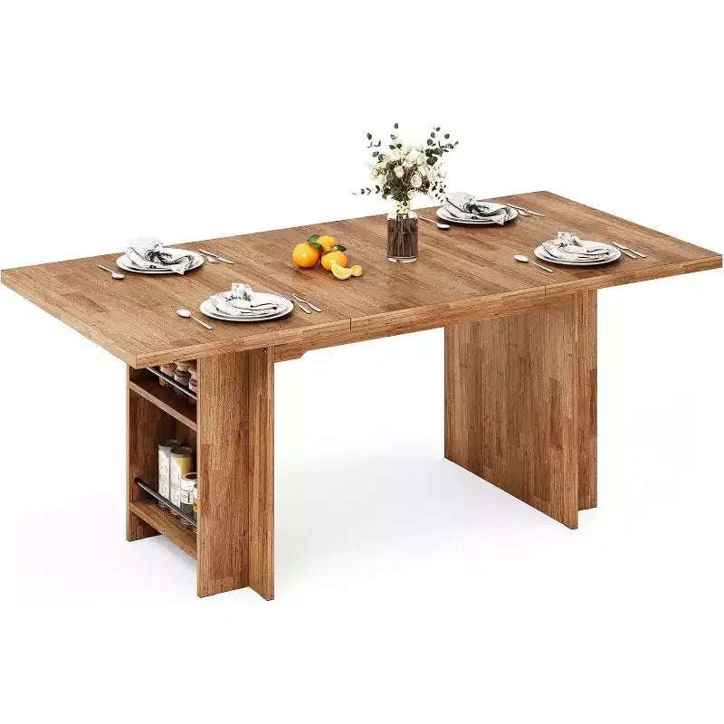 Lantine Easylife 62.99-Inch Dining Table for 4-6, Farmhouse Kitchen Table with Dual Storage Rack for Dining Room, Living Room