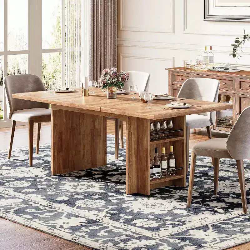 Tavolo da pranzo Lantine Easylife da 160 cm per 4-6 persone, tavolo da cucina stile fattoria con doppio ripiano contenitore per sala da pranzo, soggiorno