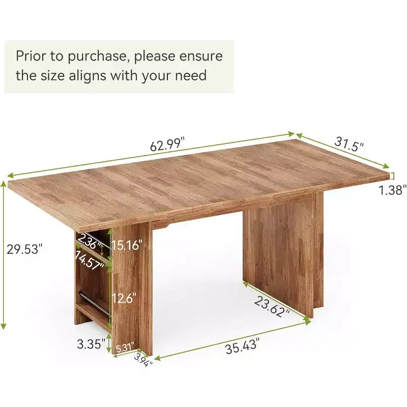 Tavolo da pranzo Lantine Easylife da 160 cm per 4-6 persone, tavolo da cucina stile fattoria con doppio ripiano contenitore per sala da pranzo, soggiorno