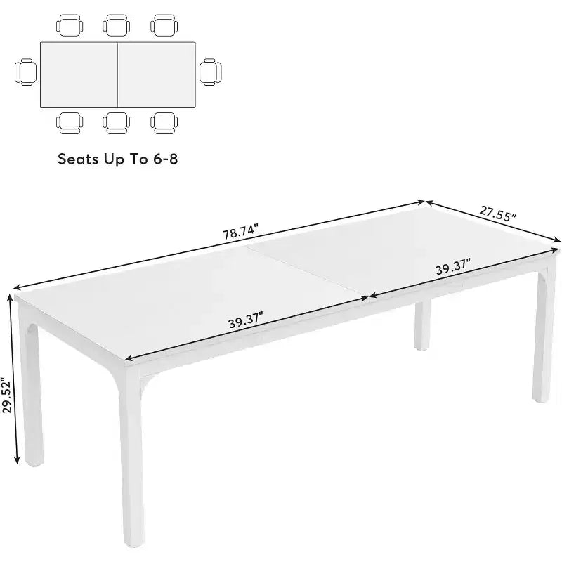 Tavolo da pranzo Lantine bianco da 198 cm per 6-8 persone, tavolo da cucina lungo e grande rettangolare per sala da pranzo