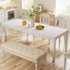 Tavolo da pranzo Lantine bianco da 198 cm per 6-8 persone, tavolo da cucina lungo e grande rettangolare per sala da pranzo