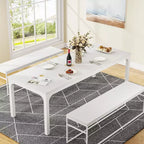 Tavolo da pranzo Lantine bianco da 198 cm per 6-8 persone, tavolo da cucina lungo e grande rettangolare per sala da pranzo