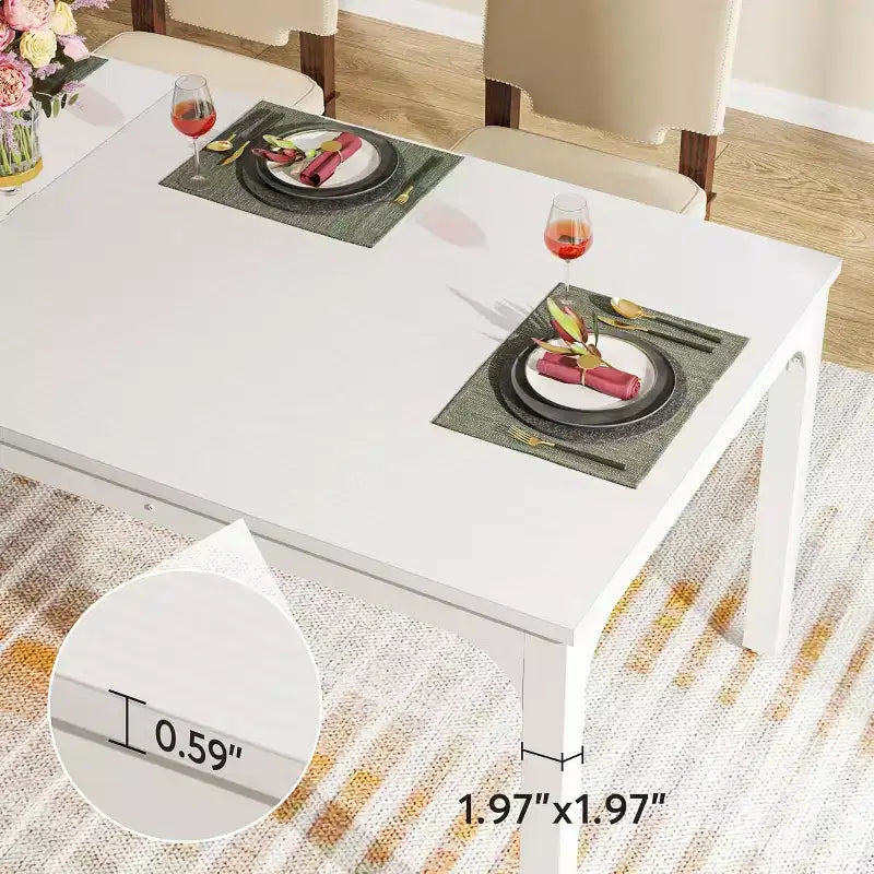 Tavolo da pranzo Lantine bianco da 198 cm per 6-8 persone, tavolo da cucina lungo e grande rettangolare per sala da pranzo