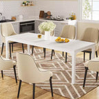 Tavolo da pranzo Lantine bianco da 198 cm per 6-8 persone, tavolo da cucina lungo e grande rettangolare per sala da pranzo