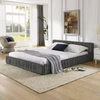 MAYEERTY Letto imbottito Queen Size con tessuto ciniglia, testiera plissettata e struttura solida per camera da letto, grigio