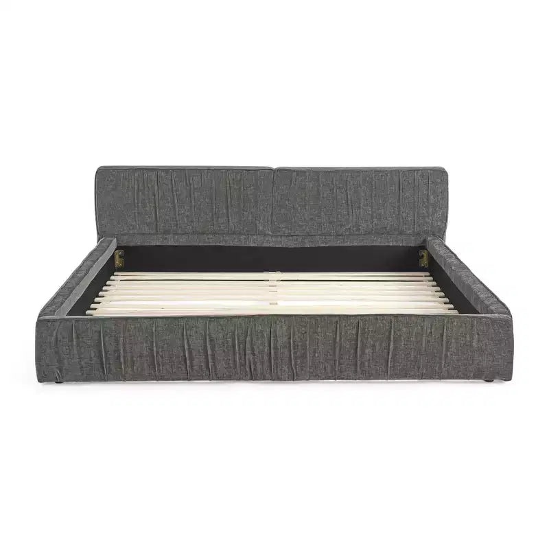 MAYEERTY Letto imbottito Queen Size con tessuto ciniglia, testiera plissettata e struttura solida per camera da letto, grigio