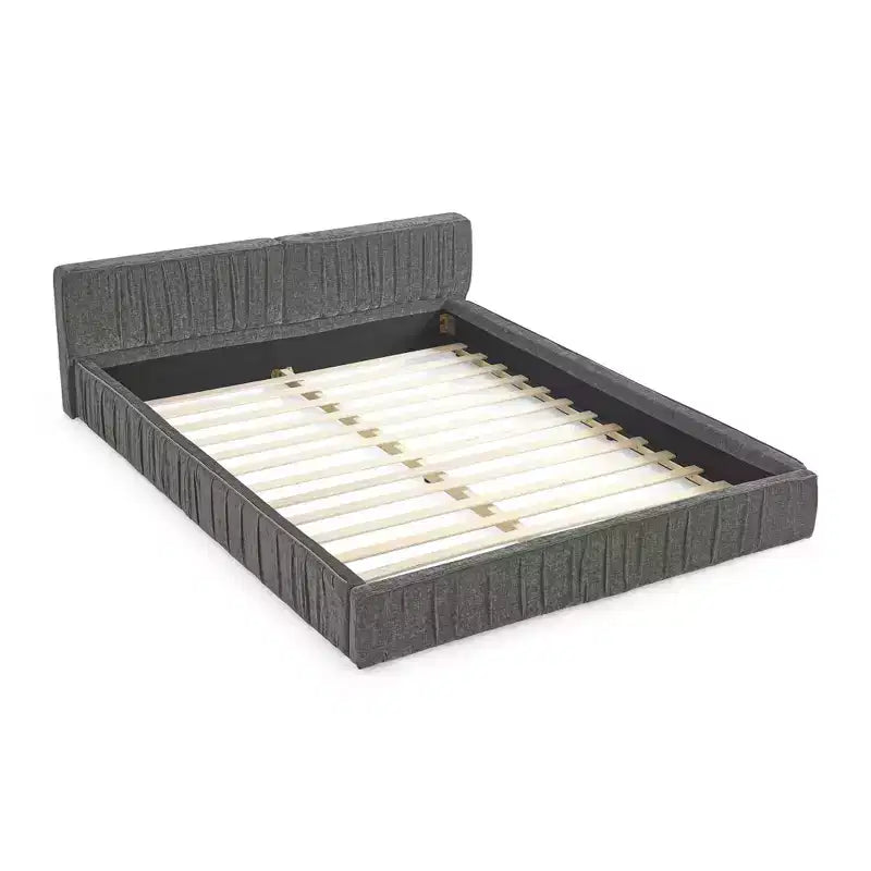 MAYEERTY Letto imbottito Queen Size con tessuto ciniglia, testiera plissettata e struttura solida per camera da letto, grigio