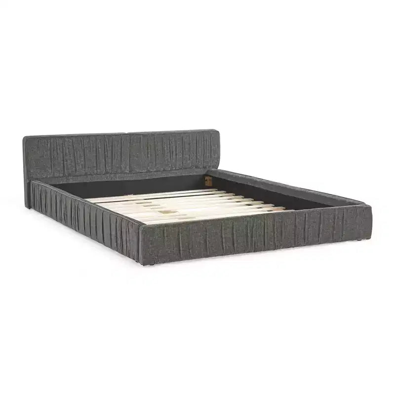 MAYEERTY Letto imbottito Queen Size con tessuto ciniglia, testiera plissettata e struttura solida per camera da letto, grigio