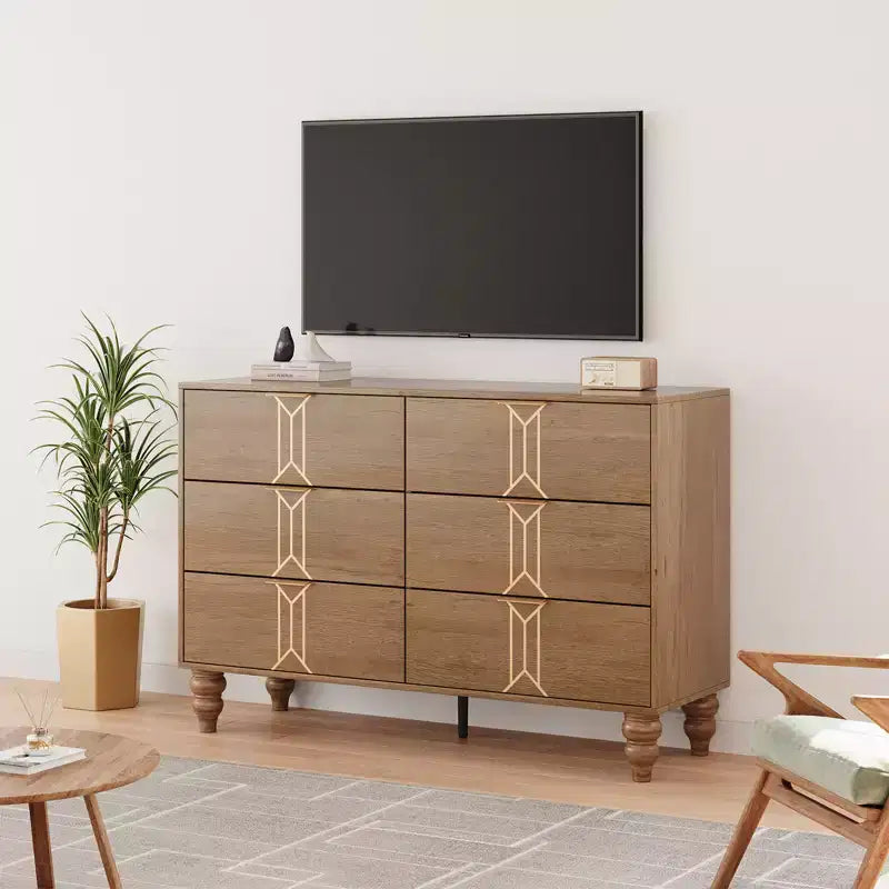 Cassettiera moderna a 6 cassetti con design a rombi vintage, comò bianco e nero, ampio spazio contenitivo con finitura impermeabile, maniglie in metallo per soggiorno