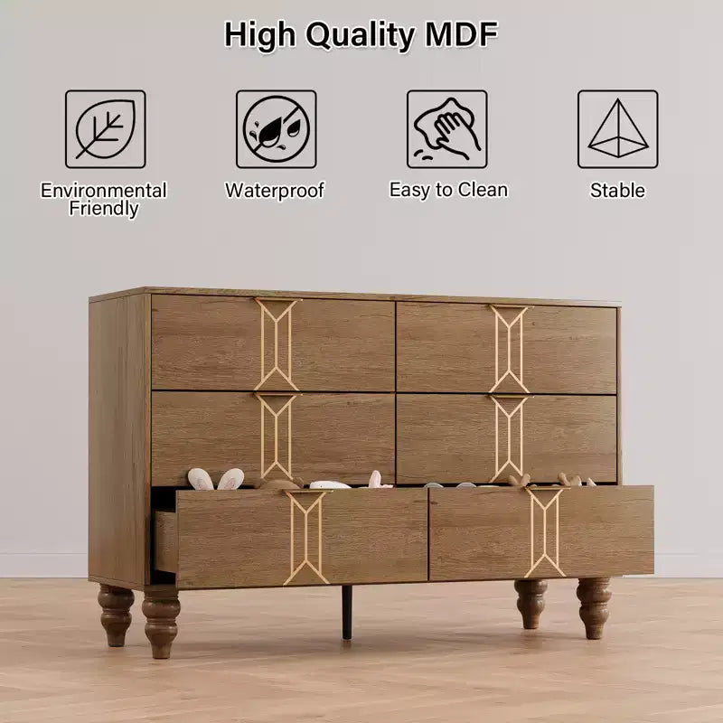 Cassettiera moderna a 6 cassetti con design a rombi vintage, comò bianco e nero, ampio spazio contenitivo con finitura impermeabile, maniglie in metallo per soggiorno