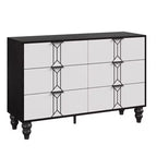 Cassettiera moderna a 6 cassetti con design a rombi vintage, comò bianco e nero, ampio spazio contenitivo con finitura impermeabile, maniglie in metallo per soggiorno