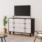 Cassettiera moderna a 6 cassetti con design a rombi vintage, comò bianco e nero, ampio spazio contenitivo con finitura impermeabile, maniglie in metallo per soggiorno