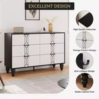 Cassettiera moderna a 6 cassetti con design a rombi vintage, comò bianco e nero, ampio spazio contenitivo con finitura impermeabile, maniglie in metallo per soggiorno
