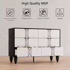 Cassettiera moderna a 6 cassetti con design a rombi vintage, comò bianco e nero, ampio spazio contenitivo con finitura impermeabile, maniglie in metallo per soggiorno