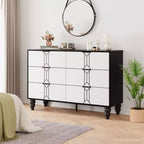 Modern 6-Drawer Chest with Vintage Diamond Design, Black & White Dresser, Deep Storage with Waterproof Finish, Metal Handles for Living Room