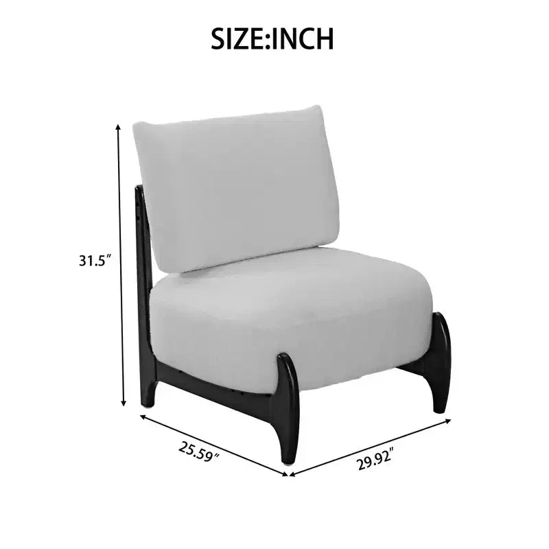 TUYOHW Poltrona Moderna con Accenti in Legno, Sedia da Lettura Senza Braccioli Imbottita in Morbido Tessuto Teddy con Gambe in Legno, Sedie Basse per Soggiorno, Camera da Letto