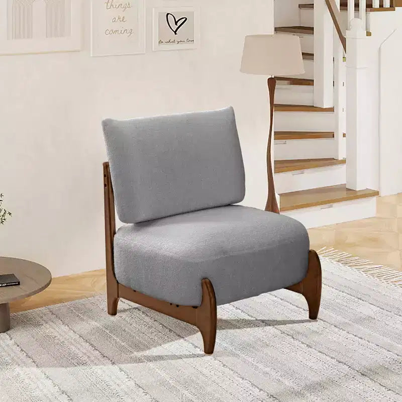 TUYOHW Poltrona Moderna con Accenti in Legno, Sedia da Lettura Senza Braccioli Imbottita in Morbido Tessuto Teddy con Gambe in Legno, Sedie Basse per Soggiorno, Camera da Letto