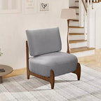 TUYOHW Poltrona Moderna con Accenti in Legno, Sedia da Lettura Senza Braccioli Imbottita in Morbido Tessuto Teddy con Gambe in Legno, Sedie Basse per Soggiorno, Camera da Letto