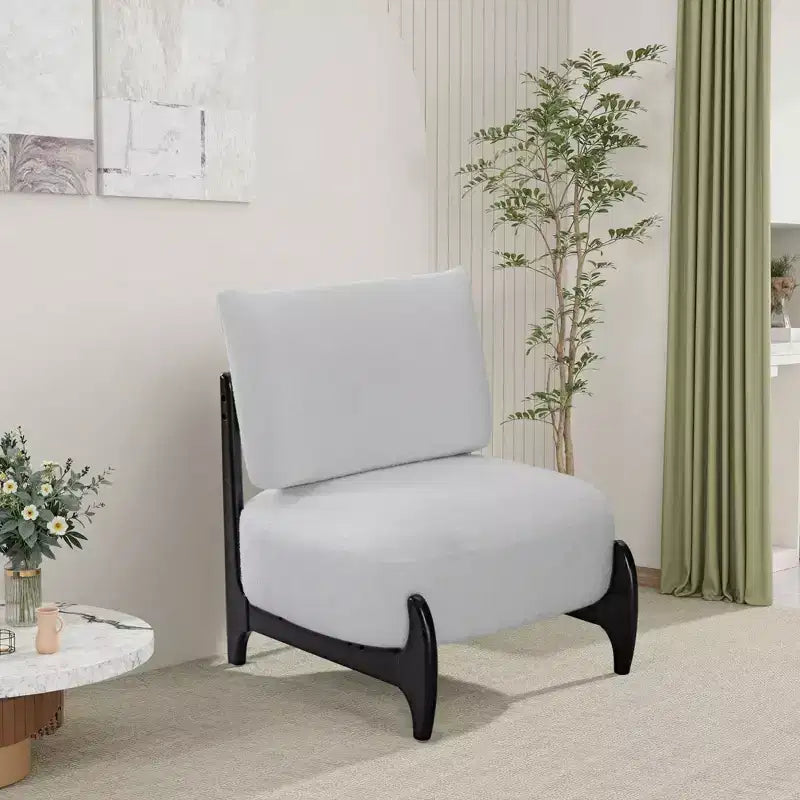TUYOHW Poltrona Moderna con Accenti in Legno, Sedia da Lettura Senza Braccioli Imbottita in Morbido Tessuto Teddy con Gambe in Legno, Sedie Basse per Soggiorno, Camera da Letto