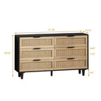JVNOXK Mobile contenitore moderno da 130 cm con 6 cassetti in rattan naturale e guide scorrevoli, adatto per camere da letto e soggiorni, nero