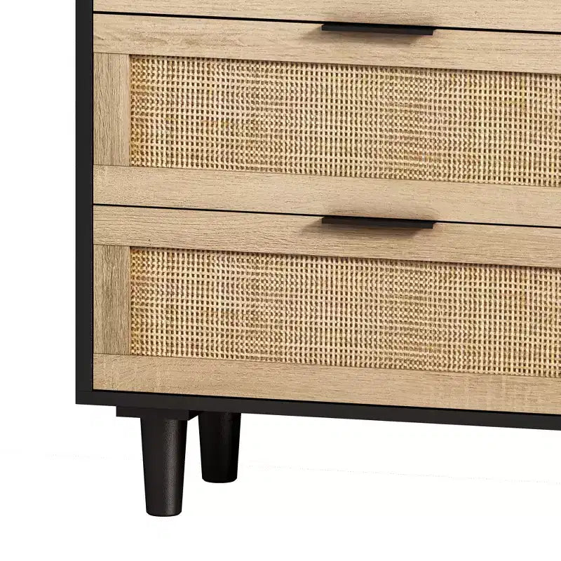 JVNOXK Mobile contenitore moderno da 130 cm con 6 cassetti in rattan naturale e guide scorrevoli, adatto per camere da letto e soggiorni, nero
