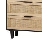 JVNOXK Mobile contenitore moderno da 130 cm con 6 cassetti in rattan naturale e guide scorrevoli, adatto per camere da letto e soggiorni, nero