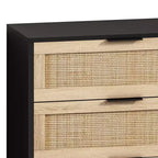 JVNOXK Mobile contenitore moderno da 130 cm con 6 cassetti in rattan naturale e guide scorrevoli, adatto per camere da letto e soggiorni, nero