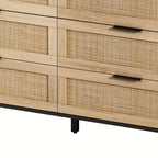 JVNOXK Mobile contenitore moderno da 130 cm con 6 cassetti in rattan naturale e guide scorrevoli, adatto per camere da letto e soggiorni, nero