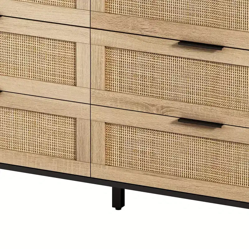 JVNOXK Mobile contenitore moderno da 130 cm con 6 cassetti in rattan naturale e guide scorrevoli, adatto per camere da letto e soggiorni, nero
