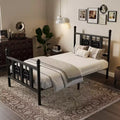 Metal Bed Frame for Dining Area Vintage Headboard & Footboard, Circular Accents, Under-Bed Storage, Easy Assembly