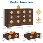 Comò per camera da letto con 6 cassetti, comò da 120 cm di larghezza con frontale cassetto grande decorativo e ampio armadio per vestiti, comò in legno per camera da letto