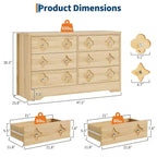 Comò per camera da letto con 6 cassetti, comò da 120 cm di larghezza con frontale cassetto grande decorativo e ampio armadio per vestiti, comò in legno per camera da letto