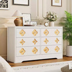 Comò per camera da letto con 6 cassetti, comò da 120 cm di larghezza con frontale cassetto grande decorativo e ampio armadio per vestiti, comò in legno per camera da letto