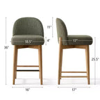 Set di 2 moderni sgabelli da bar ad altezza bancone, sedie da isola cucina imbottite in lino da 26 pollici con gambe in legno massello e schienale curvo - Panipeachy