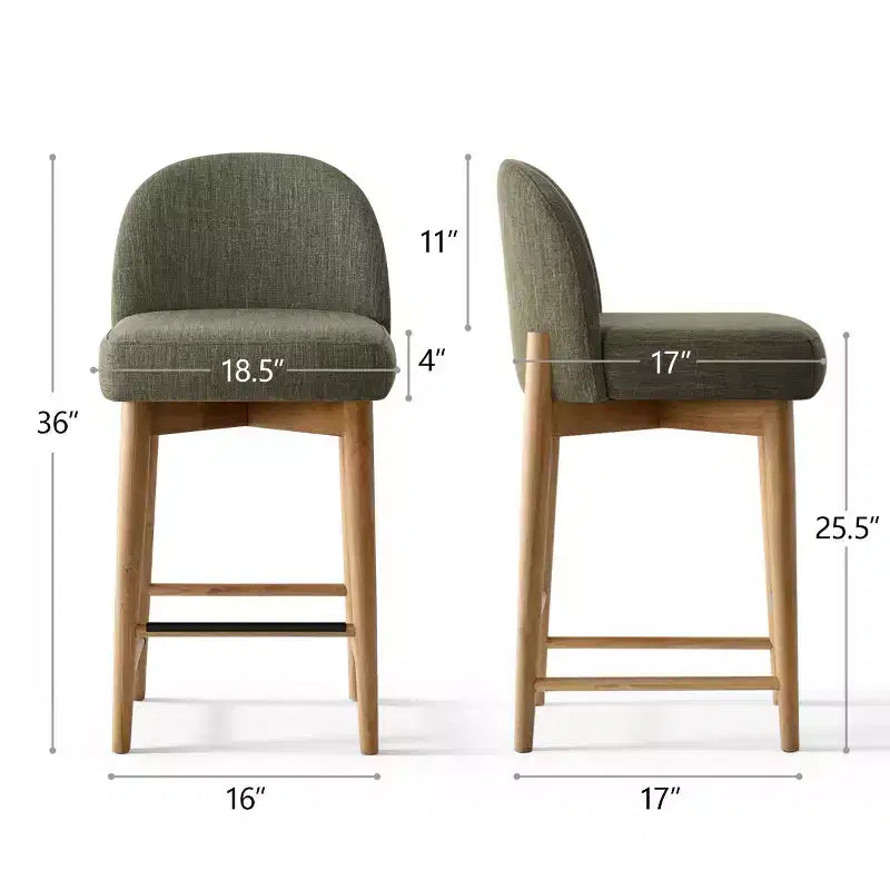 Set di 2 moderni sgabelli da bar ad altezza bancone, sedie da isola cucina imbottite in lino da 26 pollici con gambe in legno massello e schienale curvo - Panipeachy