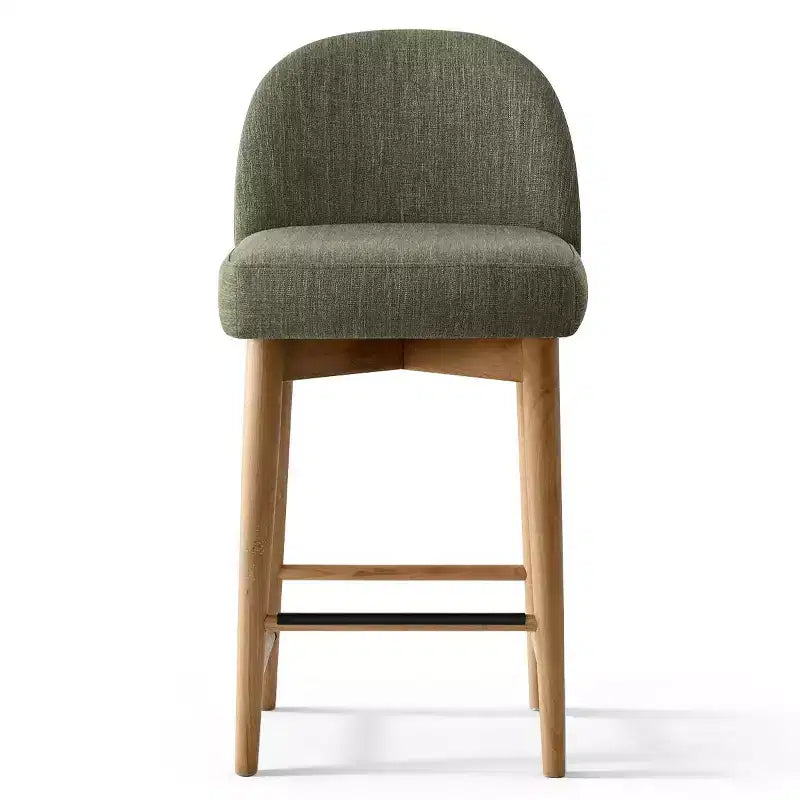 Set di 2 moderni sgabelli da bar ad altezza bancone, sedie da isola cucina imbottite in lino da 26 pollici con gambe in legno massello e schienale curvo - Panipeachy
