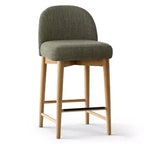 Set di 2 moderni sgabelli da bar ad altezza bancone, sedie da isola cucina imbottite in lino da 26 pollici con gambe in legno massello e schienale curvo - Panipeachy