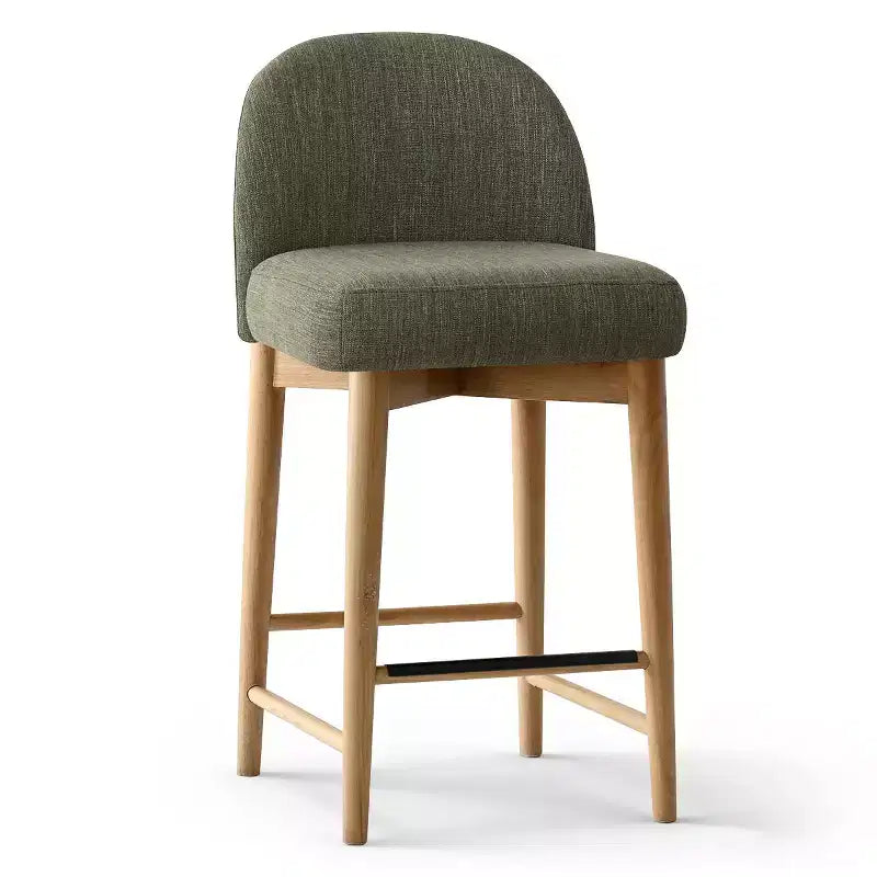 Set di 2 moderni sgabelli da bar ad altezza bancone, sedie da isola cucina imbottite in lino da 26 pollici con gambe in legno massello e schienale curvo - Panipeachy
