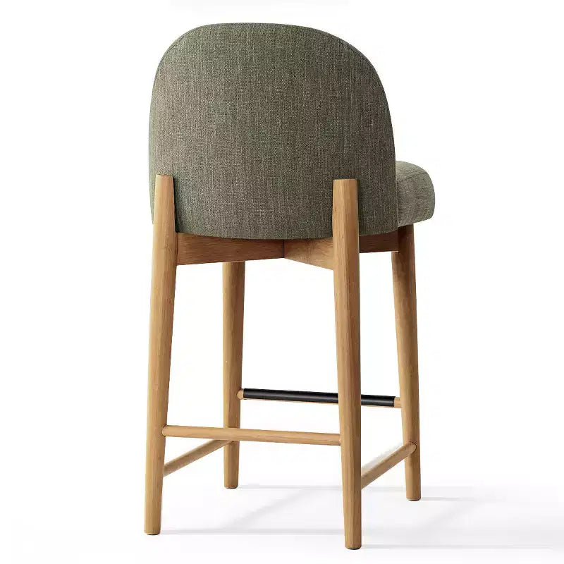 Set di 2 moderni sgabelli da bar ad altezza bancone, sedie da isola cucina imbottite in lino da 26 pollici con gambe in legno massello e schienale curvo - Panipeachy