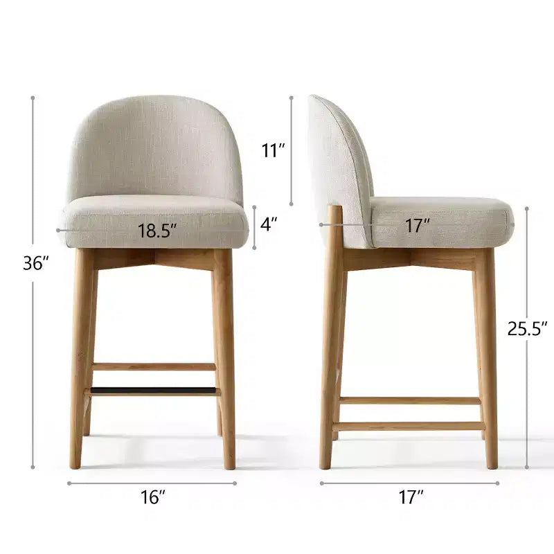Set di 2 moderni sgabelli da bar ad altezza bancone, sedie da isola cucina imbottite in lino da 26 pollici con gambe in legno massello e schienale curvo - Panipeachy