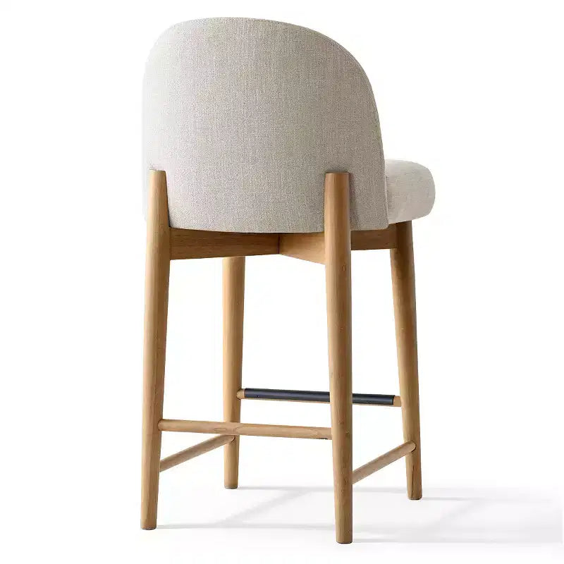 Set di 2 moderni sgabelli da bar ad altezza bancone, sedie da isola cucina imbottite in lino da 26 pollici con gambe in legno massello e schienale curvo - Panipeachy