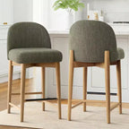 Set di 2 moderni sgabelli da bar ad altezza bancone, sedie da isola cucina imbottite in lino da 26 pollici con gambe in legno massello e schienale curvo - Panipeachy