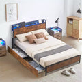 GustoWave Full/Queen Size Solid Wood Platform Bed Frame with 4 Storage Drawers & Charging Headboard - Brown